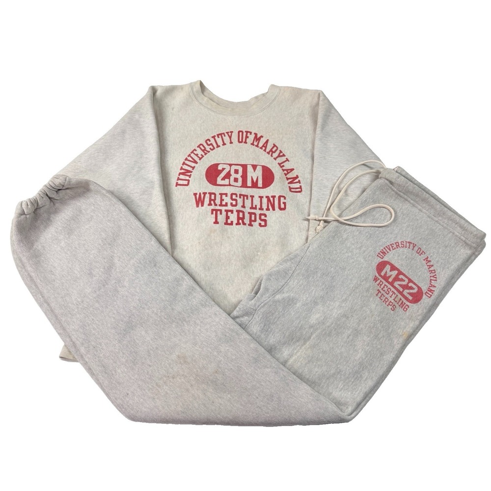Vintage 60s 70s Champion Reverse Weave Maryland Wrestling Sweatshirt & Pants M